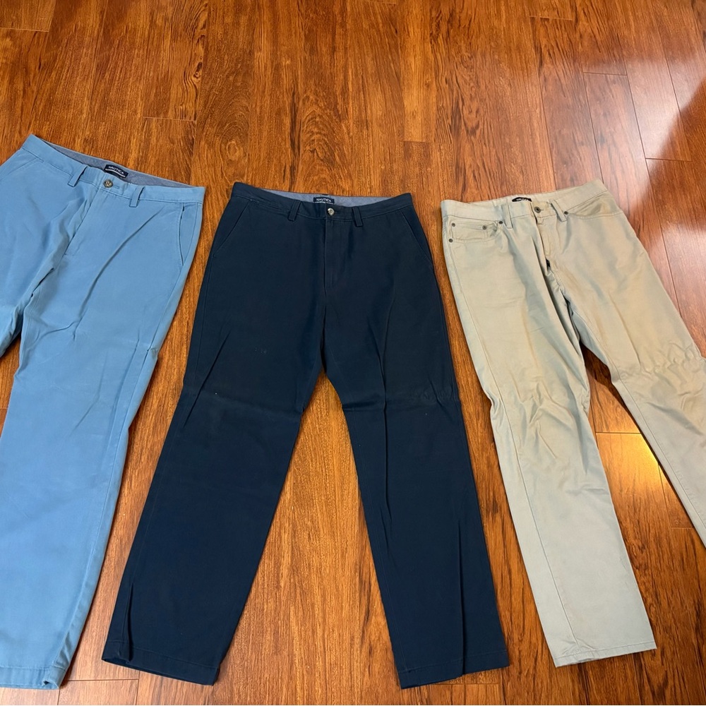 Nautica Men's Chinos 3-Pack in Blue, Black, and Tan